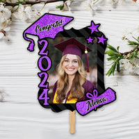Thumbnail for Custom Congrats 2024 With Name Photo Graduation Face Fans With Wooden Handle, Gift For Graduation Party FC