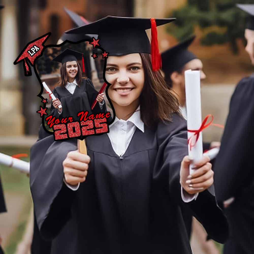 Custom Photo Graduation Cap With Stars 2025 Face Fans With Wooden Handle, Gift For Graduation Party