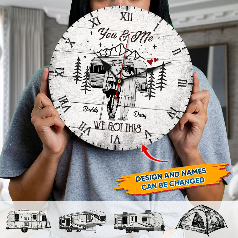 Personalized You And Me We Got This Camoing Old Couple Wall Wooden Clock, Gift For Mom Dad FC