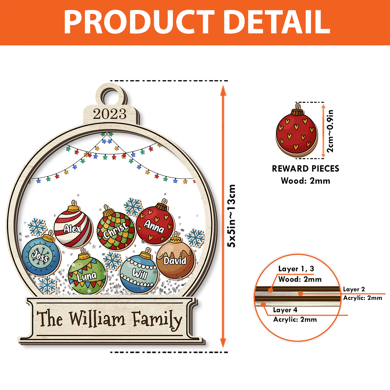 Personalized Shaker Ornament - Christmas Gift For Family - Christmas Ball With Names AC