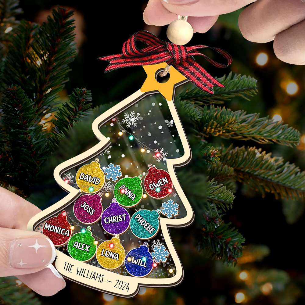 Personalized Shaker Ornament - Christmas Gift For Family - Christmas Tree Colorful Glitter Baubles FC