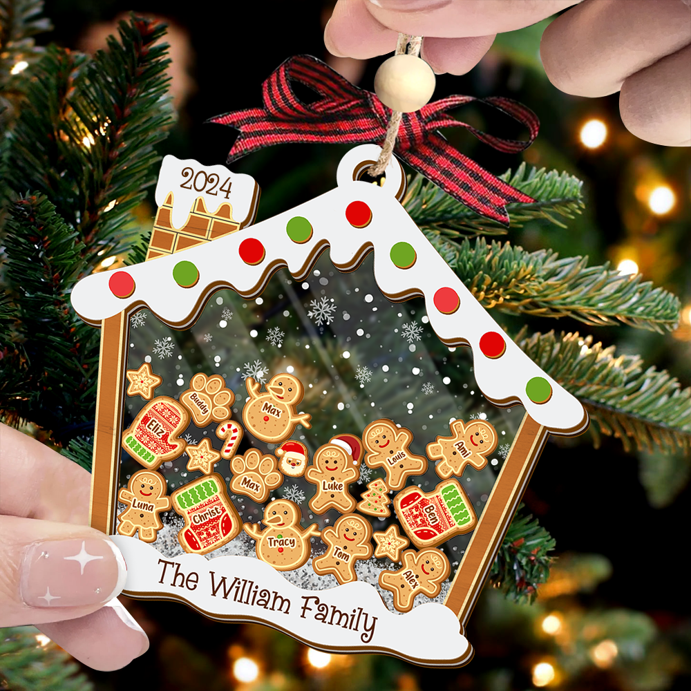 Personalized Shaker Ornament - Christmas Gift For Family - A Candy House With Gingerbreads FC