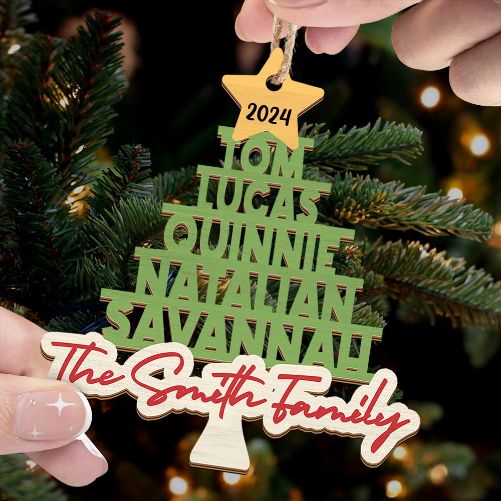 Personalized Wooden Ornament Cutout - Christmas Gift For Family - Multicolor Family Christmas Tree FC