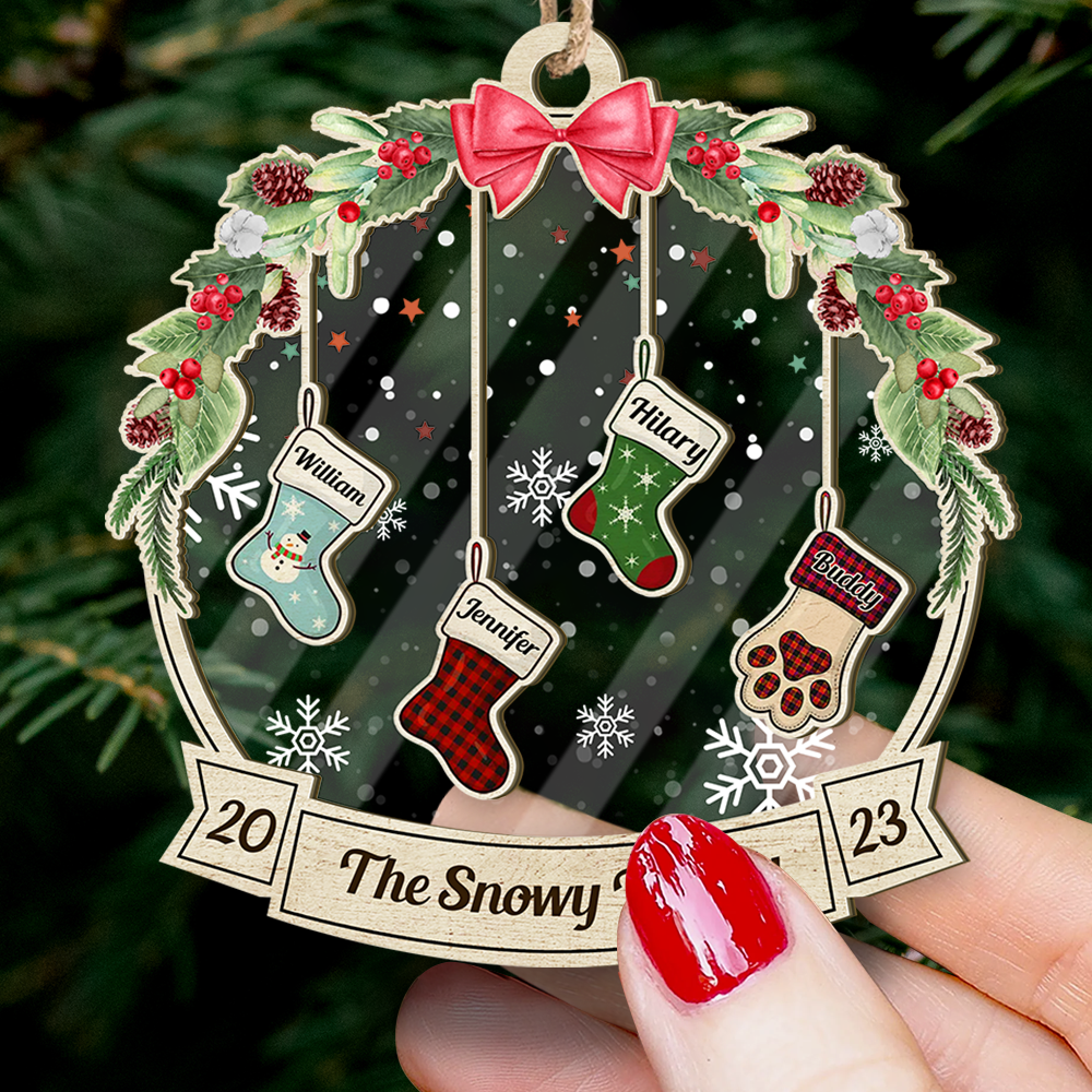 Personalized Wooden & Acrylic Layered Ornament - Christmas Gift For Family - Members' Names Christmas Stockings AC