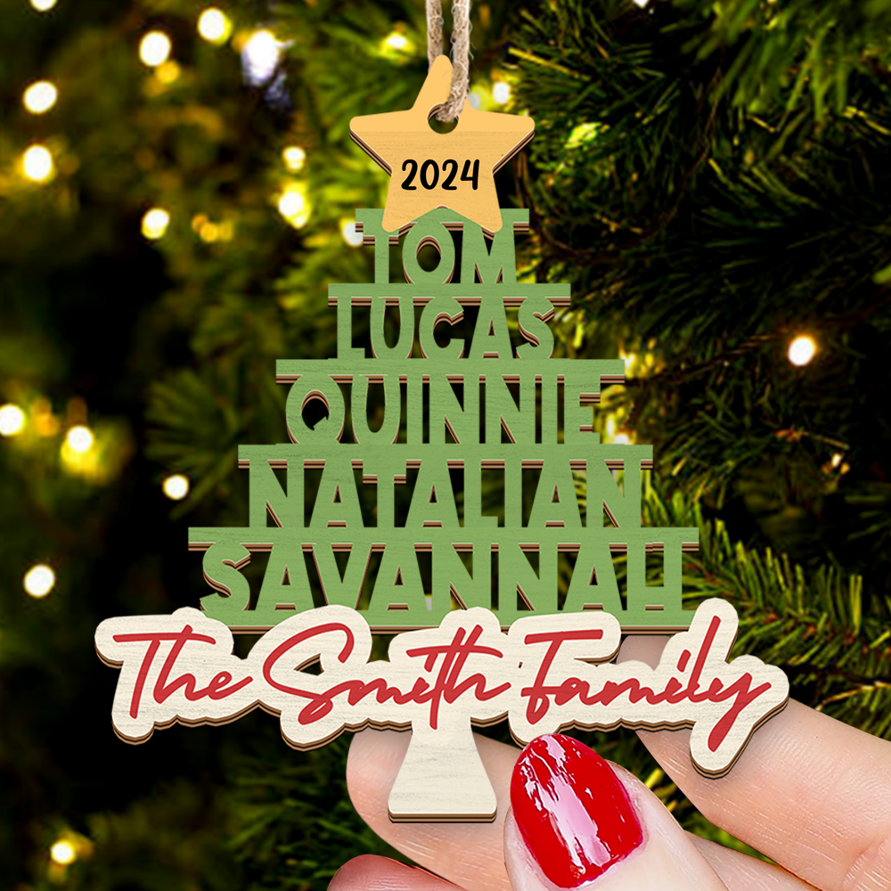 Personalized Wooden Ornament Cutout - Christmas Gift For Family - Multicolor Family Christmas Tree FC