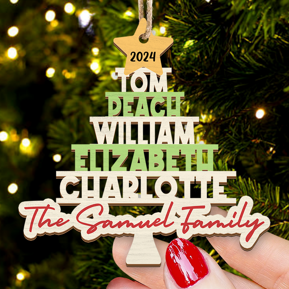 Personalized Wooden Ornament Cutout - Christmas Gift For Family - Multicolor Family Christmas Tree FC