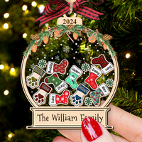 Thumbnail for Personalized Shaker Ornament - Christmas Gift For Family - Christmas Wreath With Stocking Name FC