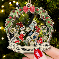 Thumbnail for Personalized Shaker Ornament - Christmas Gift For Family - Christmas Wreath With Stoking Names FC