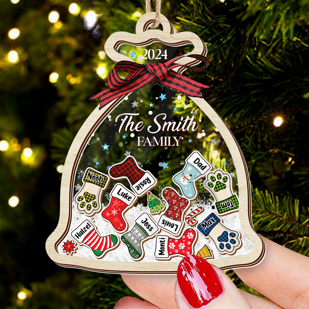 Personalized Shaker Ornament - Christmas Gift For Family - Santa Sack Ornament With Names FC