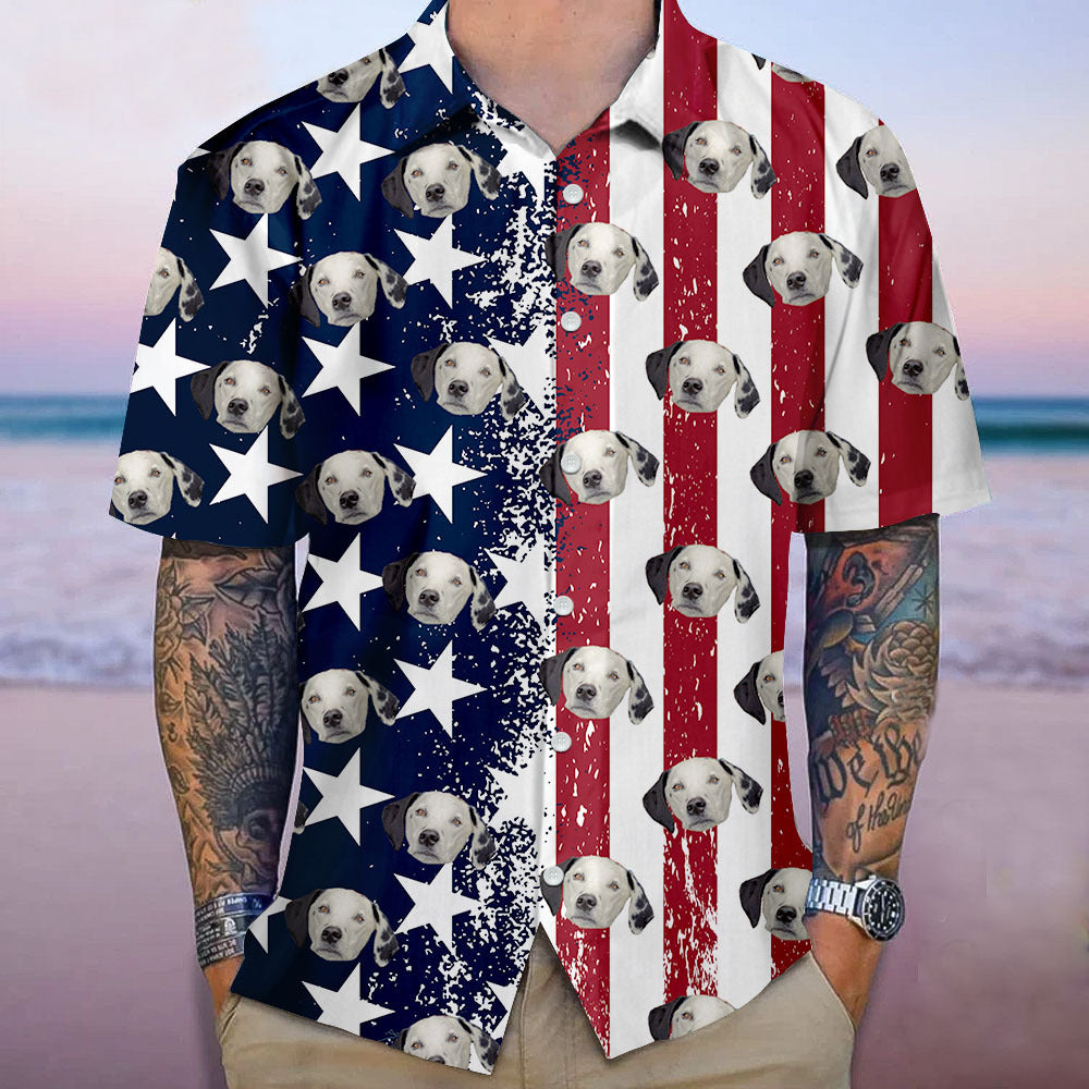 Custom Face American Flag Set Hawaiian Shirt For Pet & Human, Gift For Pet Lover AI