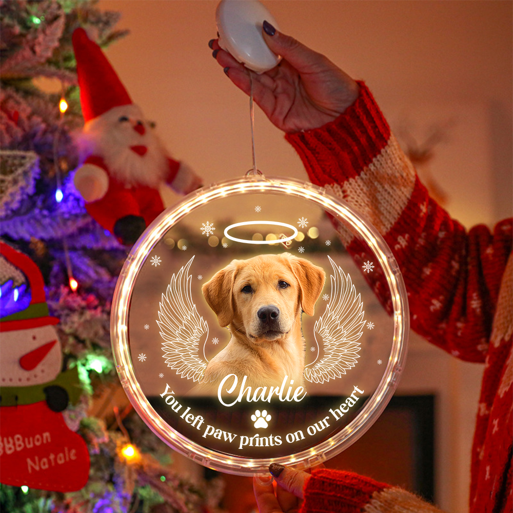 Personalized Led Acrylic Ornament - Memorial Gift For Pet Lovers - Pet Photo Paw Prints In Our Hearts AC