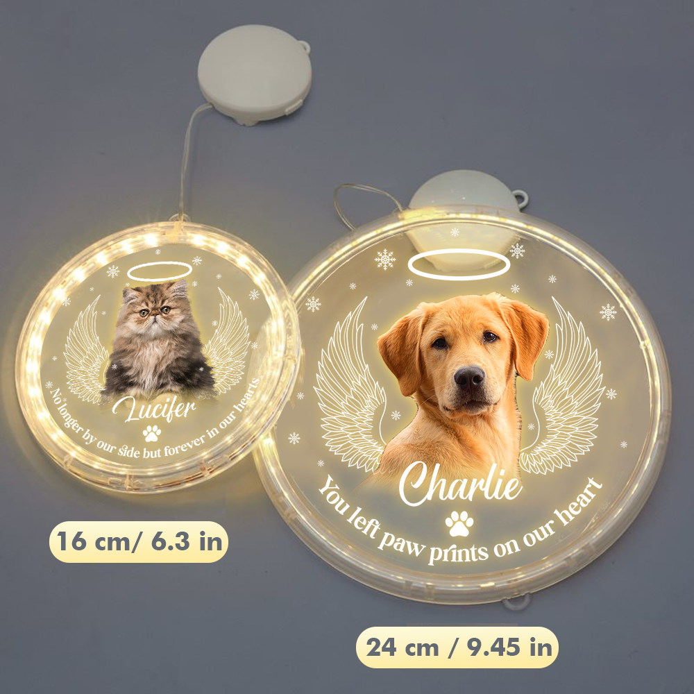Personalized Led Acrylic Ornament - Memorial Gift For Pet Lovers - Pet Photo Paw Prints In Our Hearts AC