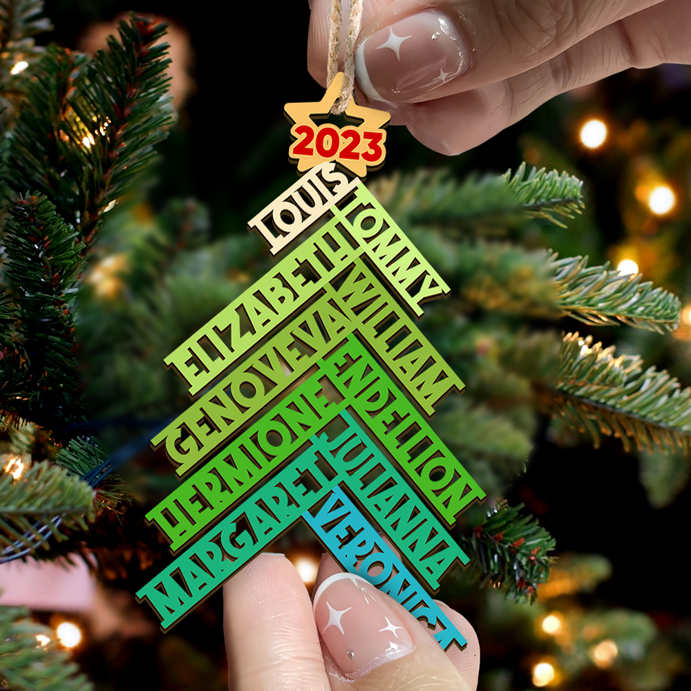 Personalized Wooden Ornament Cutout - Christmas Gift For Family - 2023 Family Christmas Tree JonxiFon