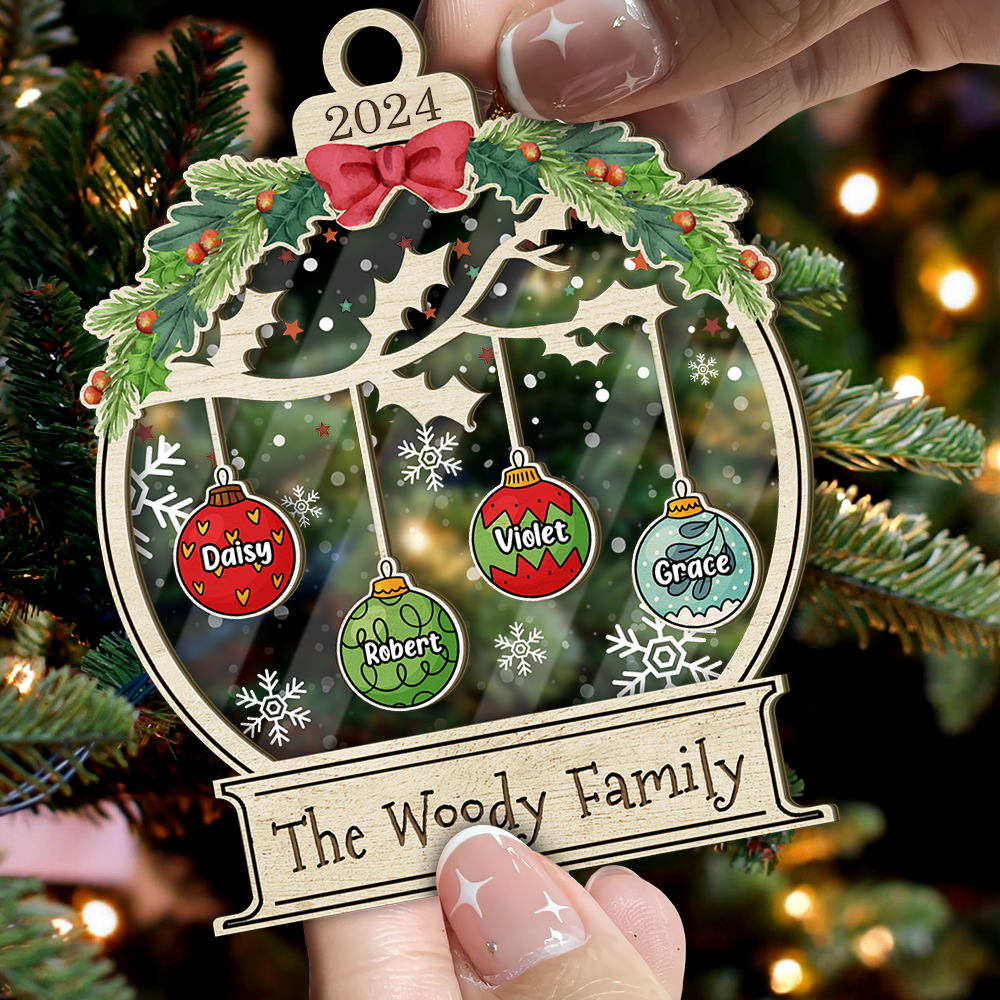 Personalized Wooden & Acrylic Layered Ornament - Christmas Gift For Family - Christmas Ball With Name FC