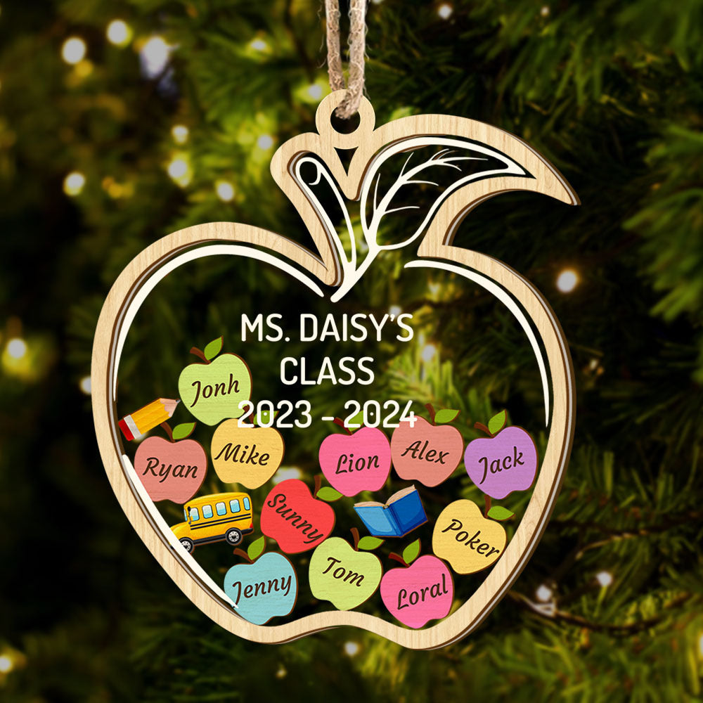 Personalized Shaker Ornament - Christmas Gift For Teacher - Apple Ornament With Names AC