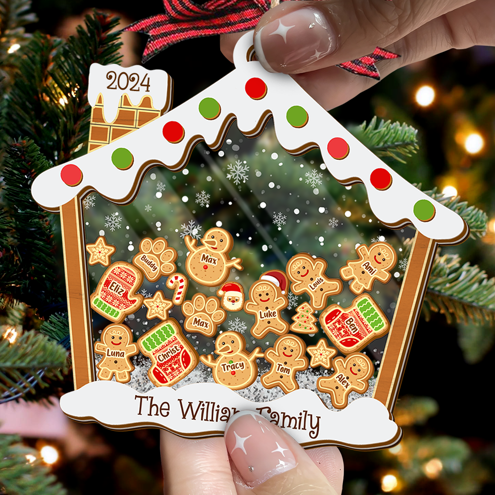 Personalized Shaker Ornament - Christmas Gift For Family - A Candy House With Gingerbreads FC