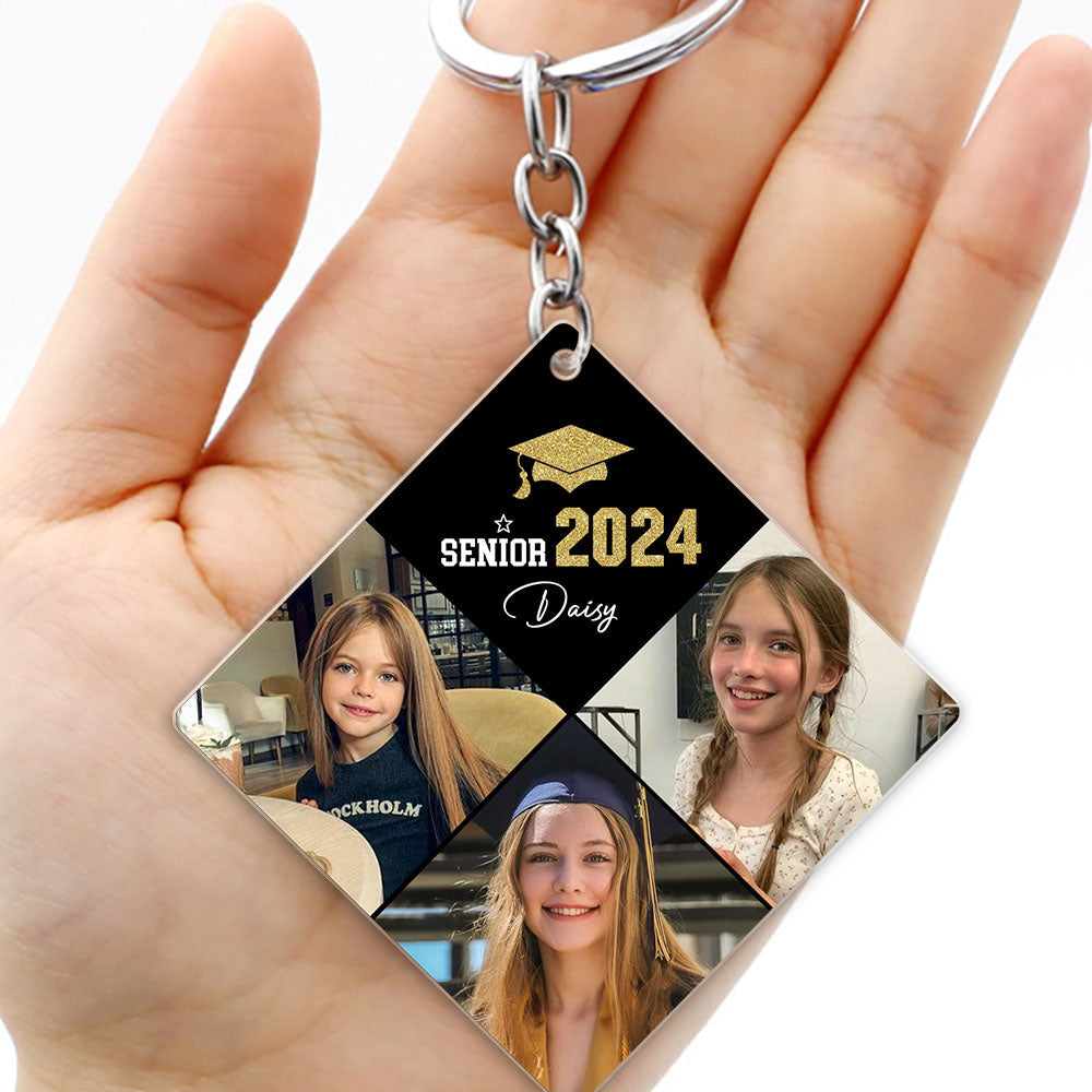 Personalized Graduation Cap Shaped Keychain With Growing-Up Photos, A Unique Graduation Keepsake Gift For 2024 Seniors