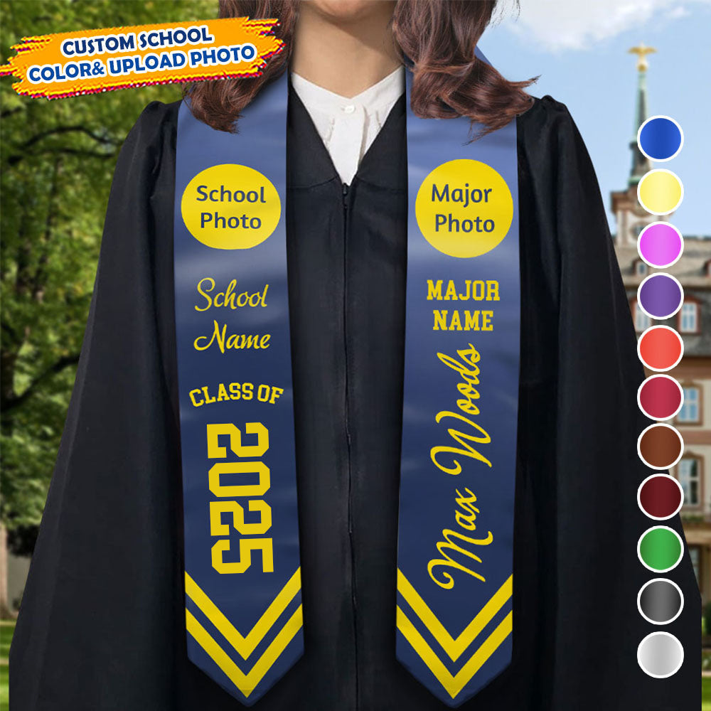 Custom School Logo & Major Photo Class Of 2025 Graduation Stoles/Sash, Graduation Gift