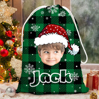Thumbnail for Personalized Santa Sack - Christmas Gift For Family - Plaid Pattern Face Photo AB