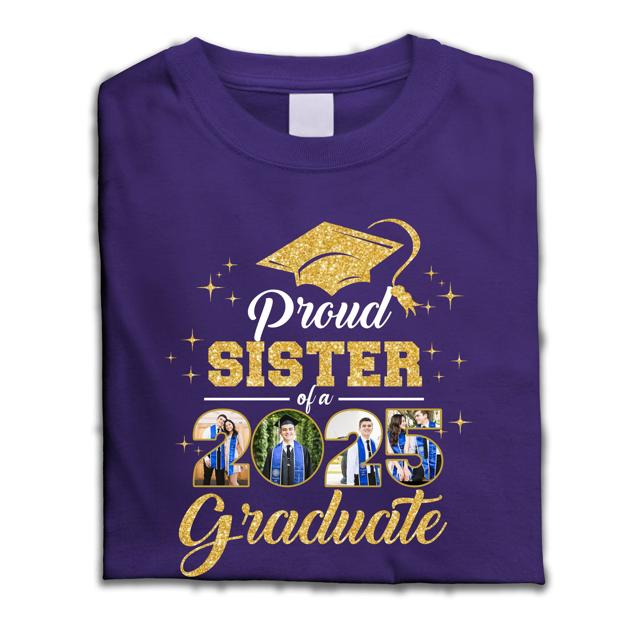 Custom 2025 Photos Proud Mom With Gold Glitter Graduation T-shirt, Graduation Gift Merchize