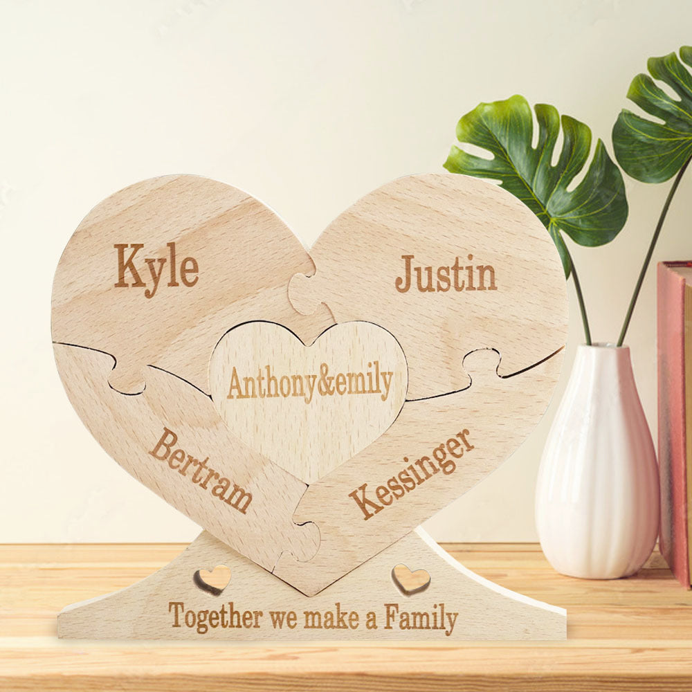Personalized Wooden Heart Puzzle - Gift For Family - Handcrafted Room Decor JonxiFon