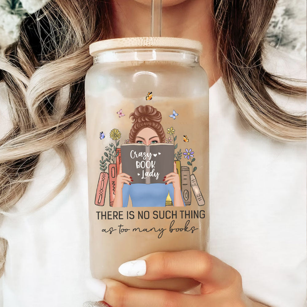 Personalized Glass Bottle/Frosted Bottle With Lid & Straw - Gift For Book Lovers - There Are No Such Thing As Many Books AF