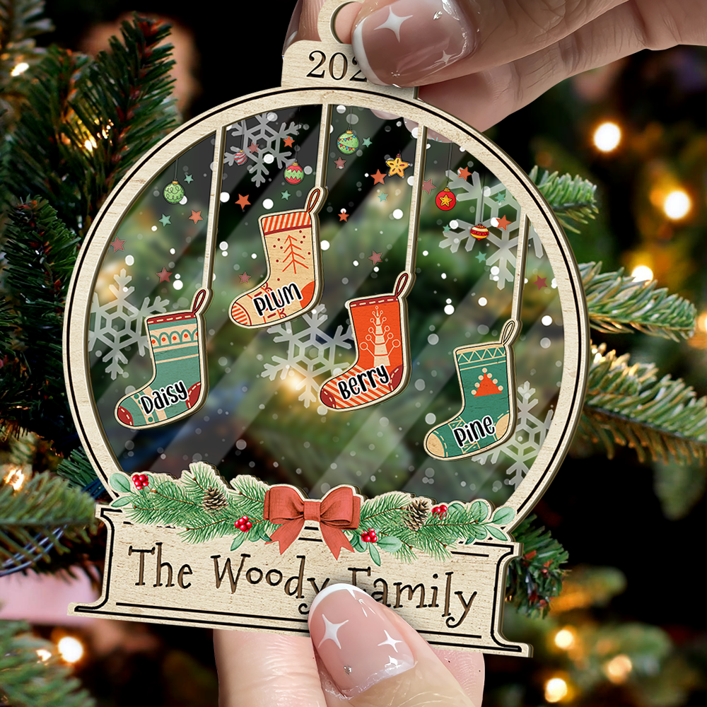 Personalized Wooden & Acrylic Layered Ornament - Christmas Gift For Family - Christmas Stockings With Names AC