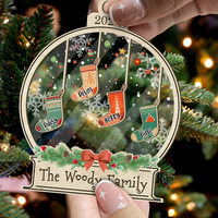 Thumbnail for Personalized Wooden & Acrylic Layered Ornament - Christmas Gift For Family - Christmas Stockings With Names AC