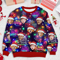 Thumbnail for Personalized Ugly Christmas Sweater - Christmas Gift For Family - Funny Face Photo Bright Neon Lighting AB