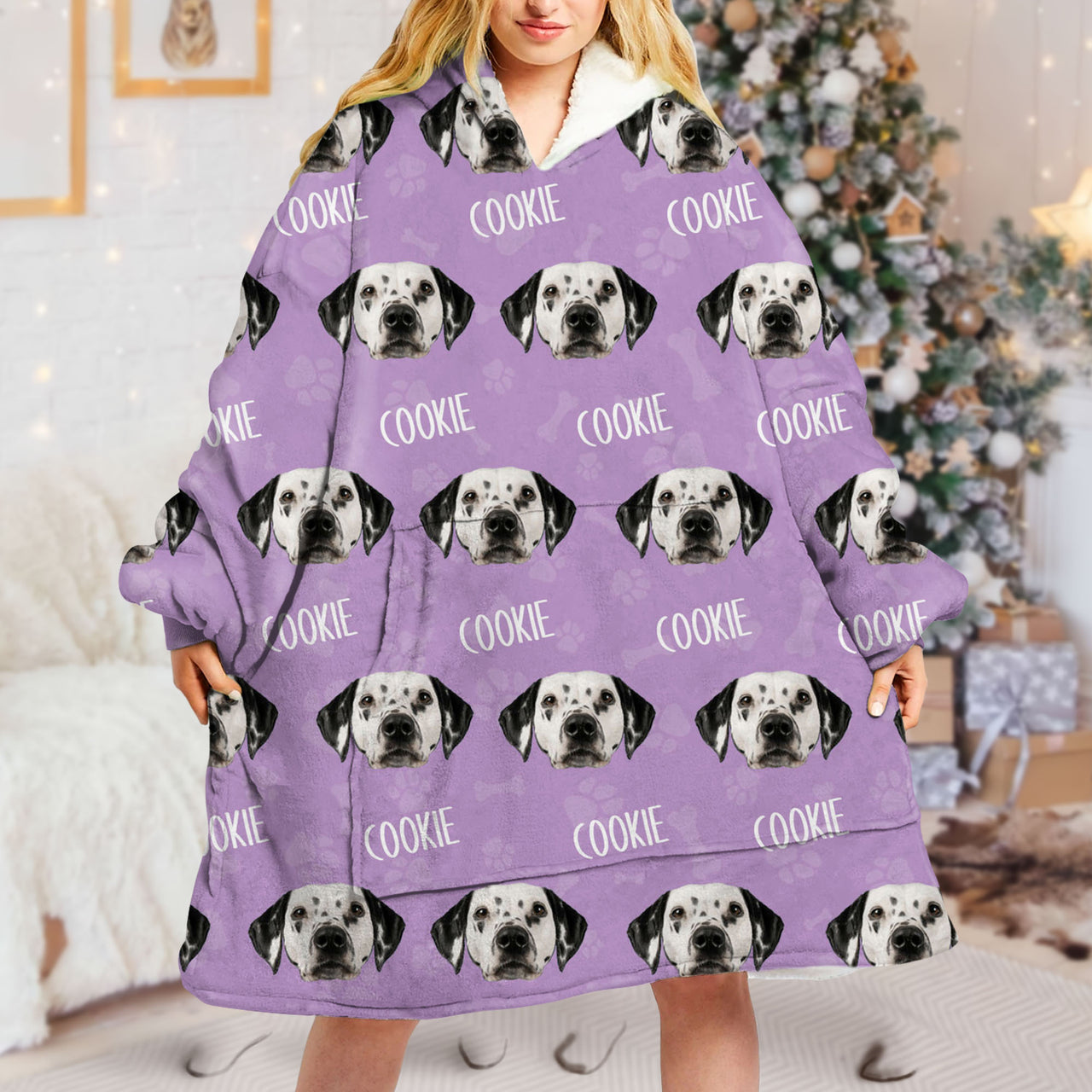 Personalized Blanket Hoodie - Christmas Gift For Pet Lover - Pet Face Photo With Name AB