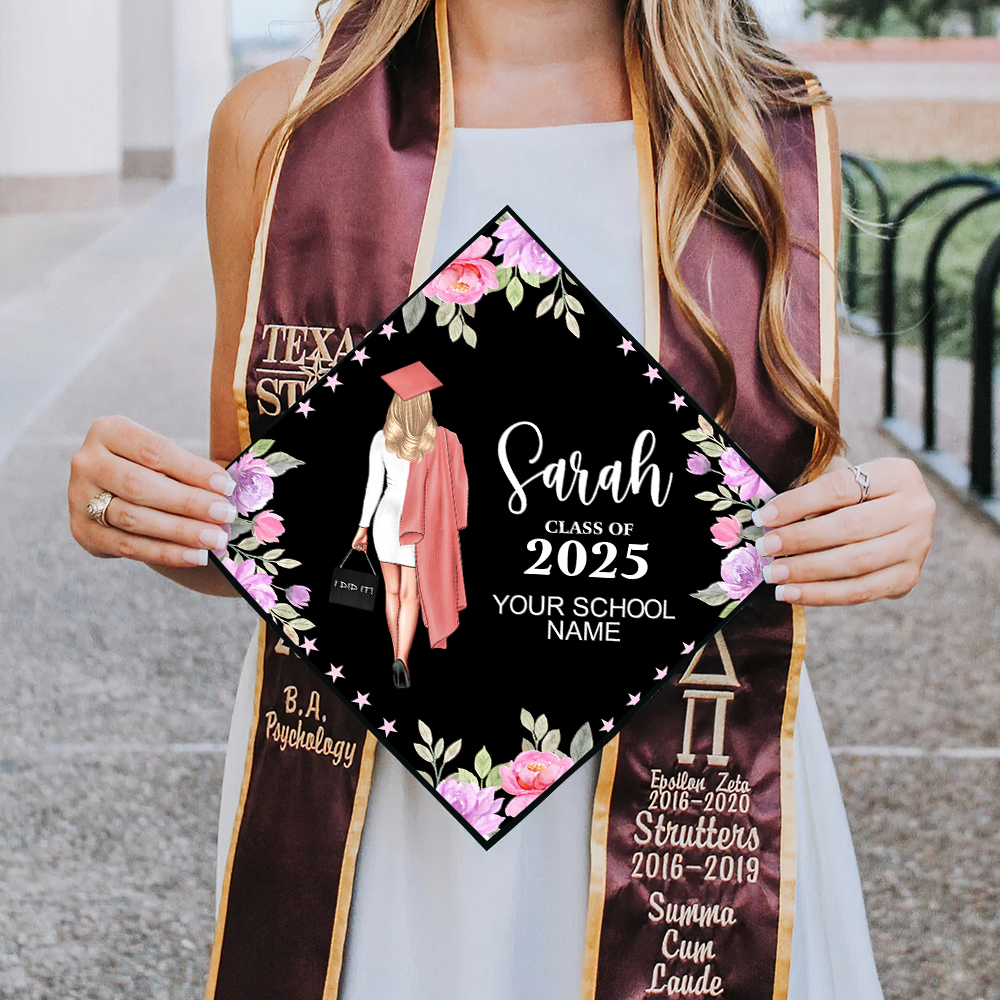 Personalized I Did It Floral Cap Topper, 2025 Graduation Keepsake Gift