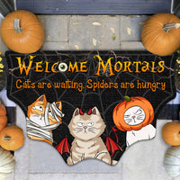 Thumbnail for Personalized Spider Web Shaped Doormat - Halloween Gift For Cat Lover - Cats Are Waiting, Spiders Are Hungry AB