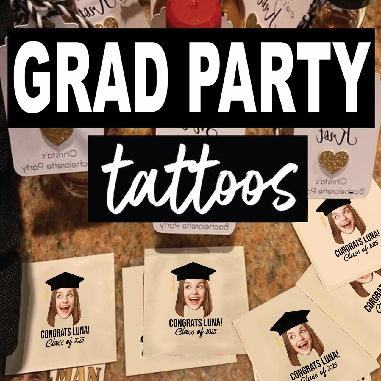 Personalized Graduation Party Face Photo Temporary Tattoos, Graduation Party Supplies 2025