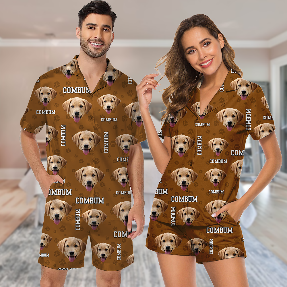 Personalized Photo Everywhere With My Pets Men And Women Short Pajamas Set, Best Sleepwear For Dog Cat Lovers AB