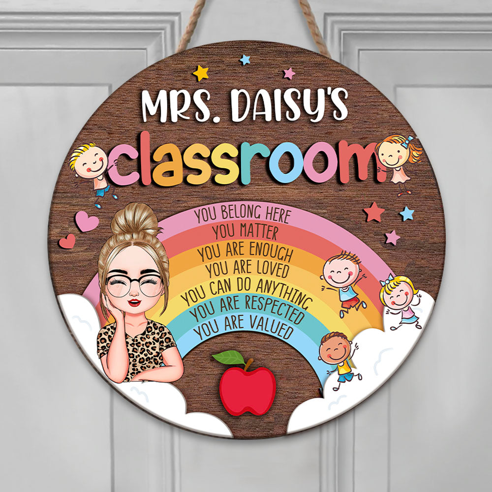 Personalized You Belong Here Teacher Rainbow Classroom Door Sign, Back To School Gift For Teacher AE