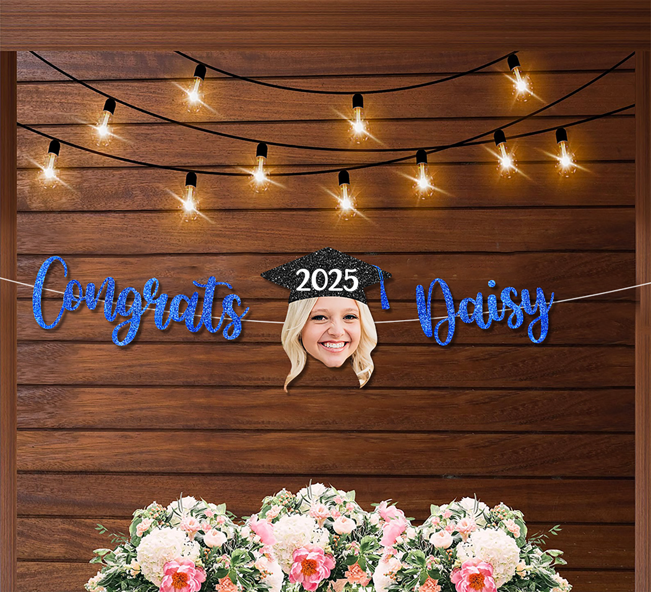 Custom Congrats With Face Photo Glitter Graduation Set Of Banners 2025, Graduation Decorations