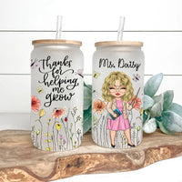 Thumbnail for Custom Thank You For Helping Me Grow Teacher Glass Bottle/Frosted Bottle With Lid & Straw, Gift For Teacher AF