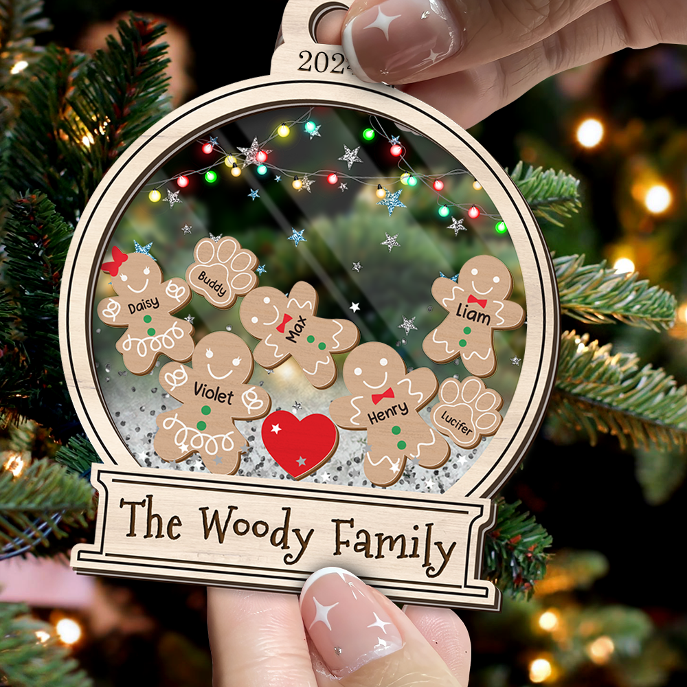 Personalized Shaker Ornament - Christmas Gift For Family - Gingerbread Family Cookies FC