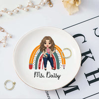 Thumbnail for Custom Rainbow Teacher Name Round Jewelry Ring Dish, Jewelry Tray, Gift For Teacher Trang的产品