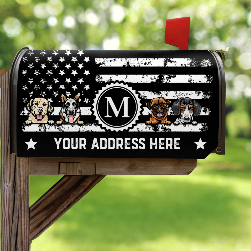 Personalized Dog Cat 4th July Black & White American Flag Mailbox Cover, Gift For Dog Cat Lovers AF