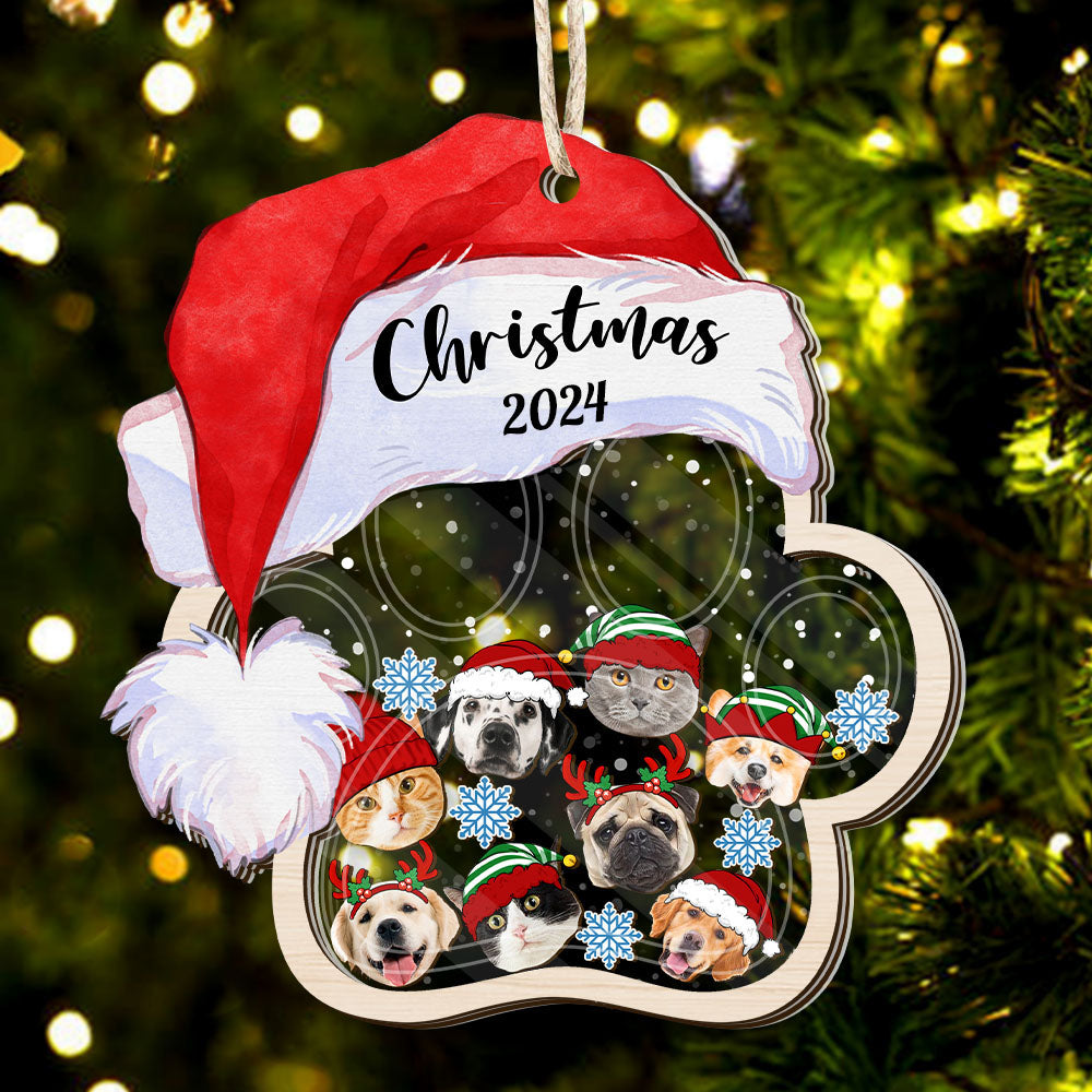 Personalized Shaker Ornament - Christmas Gift For Pet Lovers - Cute Dog cat Face Photo FC