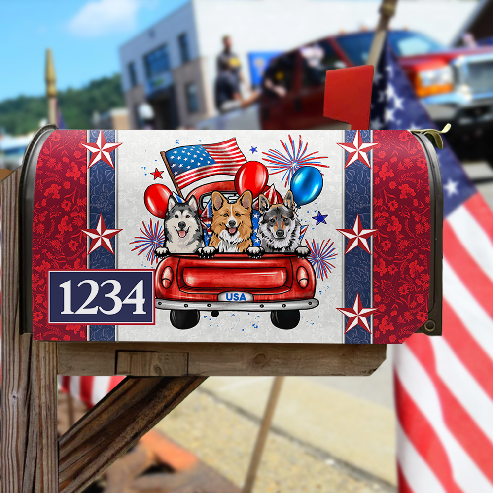 Personalized Dog Cat America Truck Mailbox Cover, Memorial Day Decoration AF
