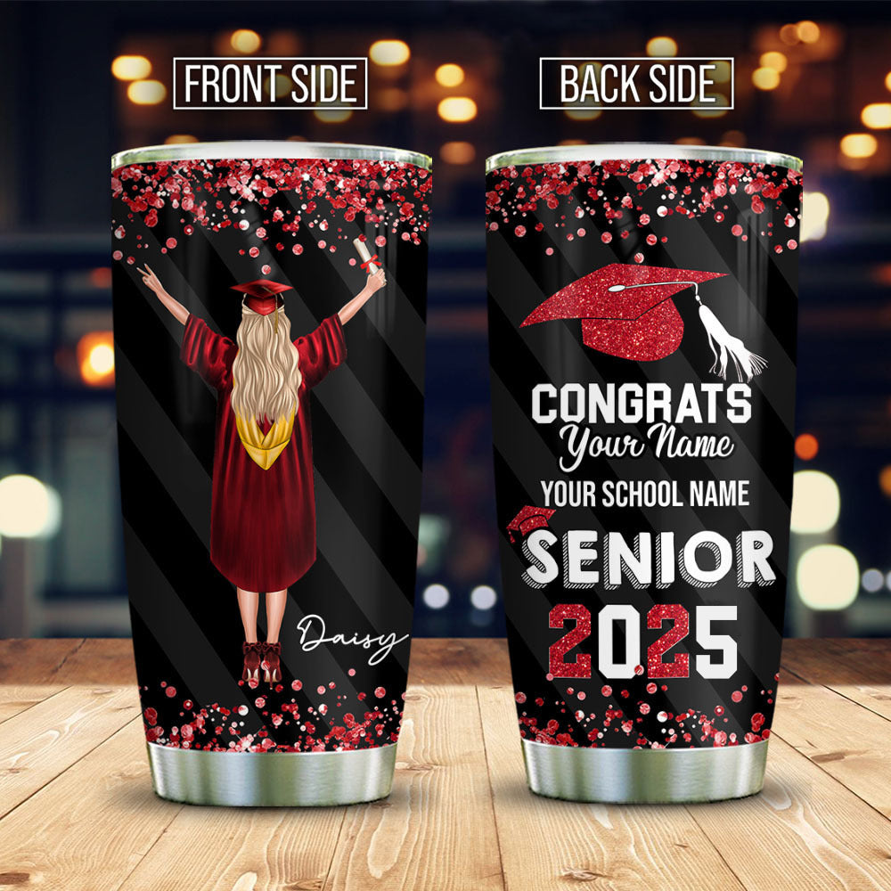 Congratulations Class of 2025 Personalized Glitter Tumbler, Graduation Gift