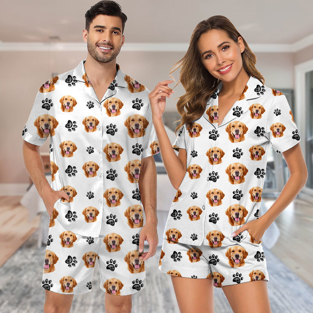 Personalized Pet Face Cutout Men and Women Short Pajamas Set, Best Sleepwear For Pet Lovers AB