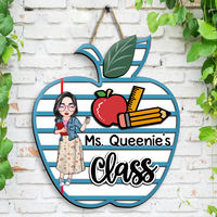 Thumbnail for Personalized Teacher Notebook Paper Apple Shaped Door Sign, Welcome Classroom Door Hanger AE