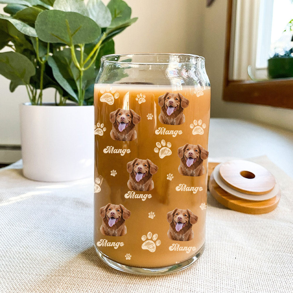 Custom Photo With Name Dog Cat Glass Bottle/Frosted Bottle With Lid & Straw, Pet Lover Gift AF