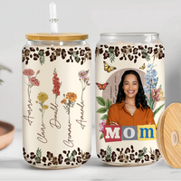 Thumbnail for Personalized Glass Bottle/Frosted Bottle With Lid & Straw - Gift For Mother - Vintage Flower Mother Photo FC