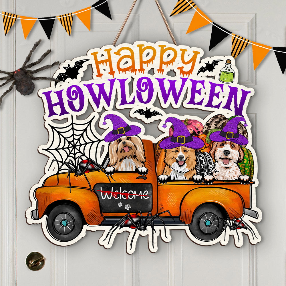 Personalized Shaped Doorsign- Gift For Dog Lovers- Happy Howloween Witched Dogs AE