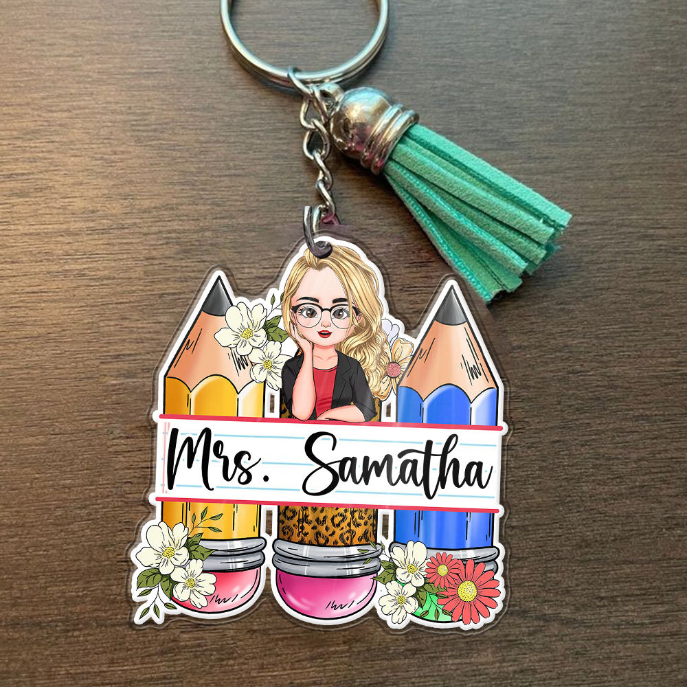 Custom Teacher Name Pencil Shaped Acrylic Keychain, Gift For Teacher JonxiFon