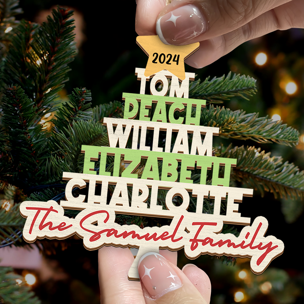 Personalized Wooden Ornament Cutout - Christmas Gift For Family - Multicolor Family Christmas Tree FC